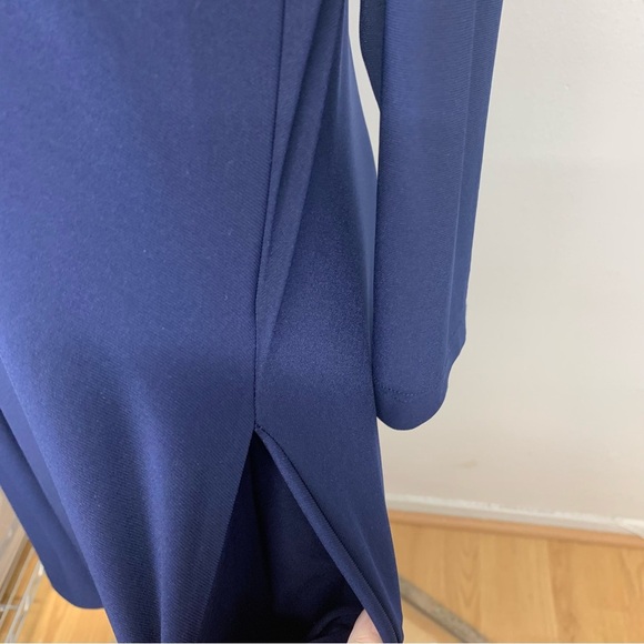Nina Leonard Dress Medium Flare  Stretch‎ Knit Navy Blue Pockets Career Travel - Picture 4 of 9